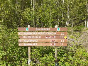 Bakunkärr parkering lot information signs in Sipoonkorpi National Park.